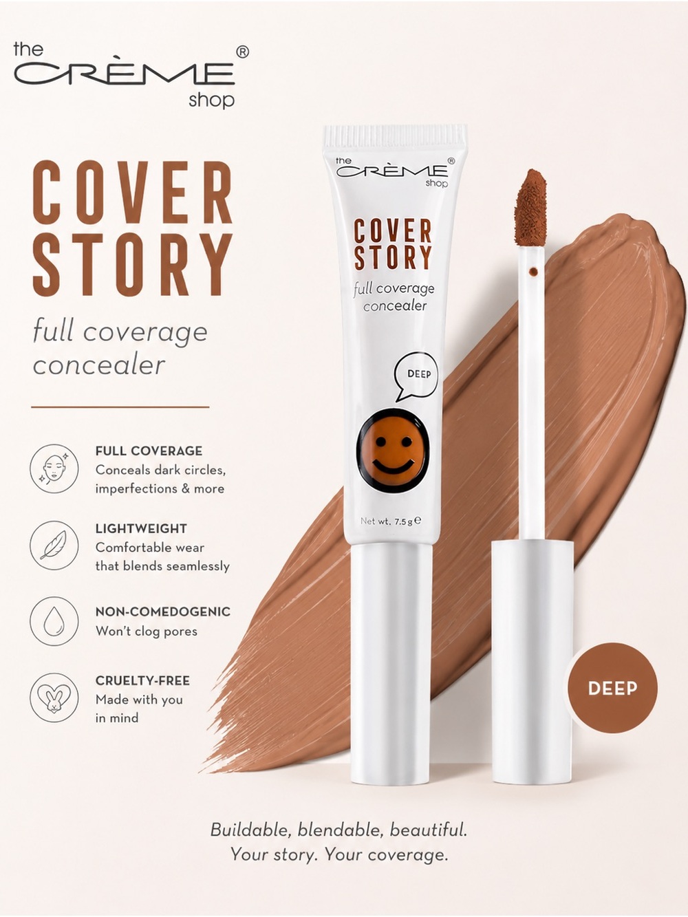 The Crème Shop Cover Story Full Coverage Concealer – Deep | New In Box